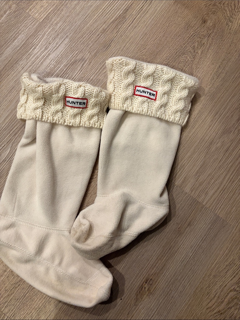 Hunter Cream Cable Knit Fleece-Lined Socks